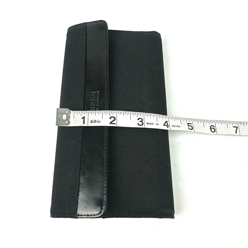 Ralph Lauren Vintage Wallet Black Canvas Faux Leather Checkbook Holder Organizer